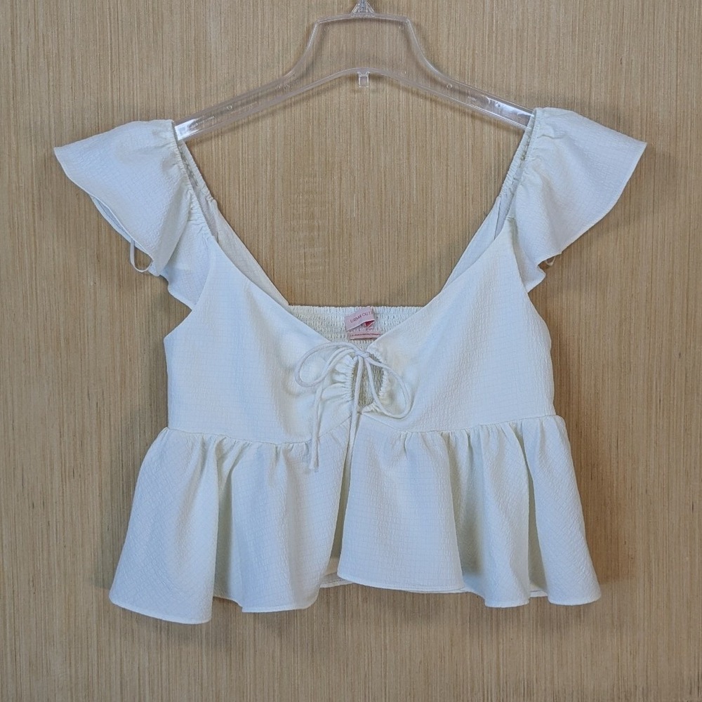 Urban Outfitters Top Womens Large Crop White Smocked Peplum Ruffle Festival Boho
